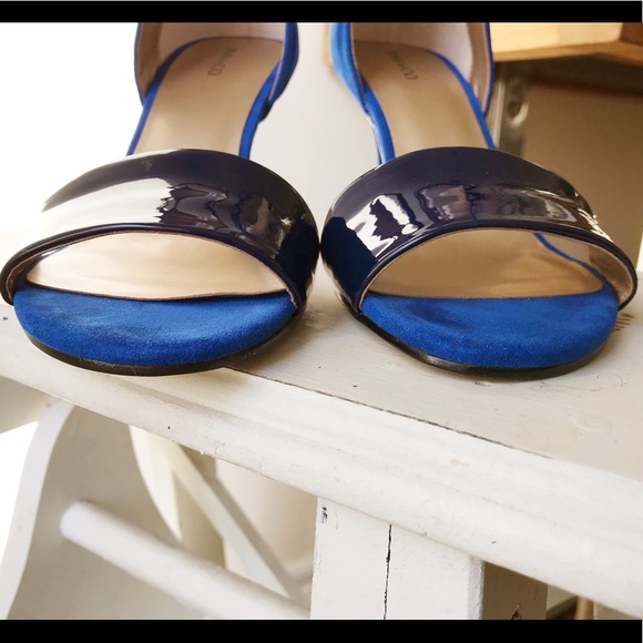 Blue 2 toned suede-feel open toe heeled sandal - Picture 3 of 11